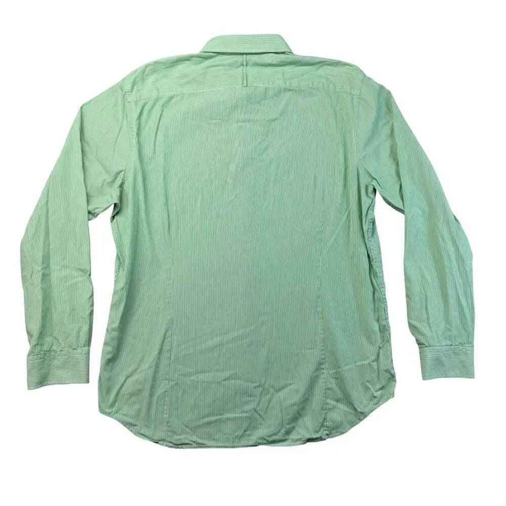 Banana Republic Shirt Mens Extra Large Green Slim Fit Striped Soft Wash Tailored